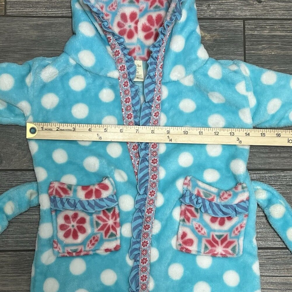 Matilda Jane Robe Girls Size XS Plush Belted Hooded Polka Dot Floral Pockets 4 5 - Picture 9 of 12